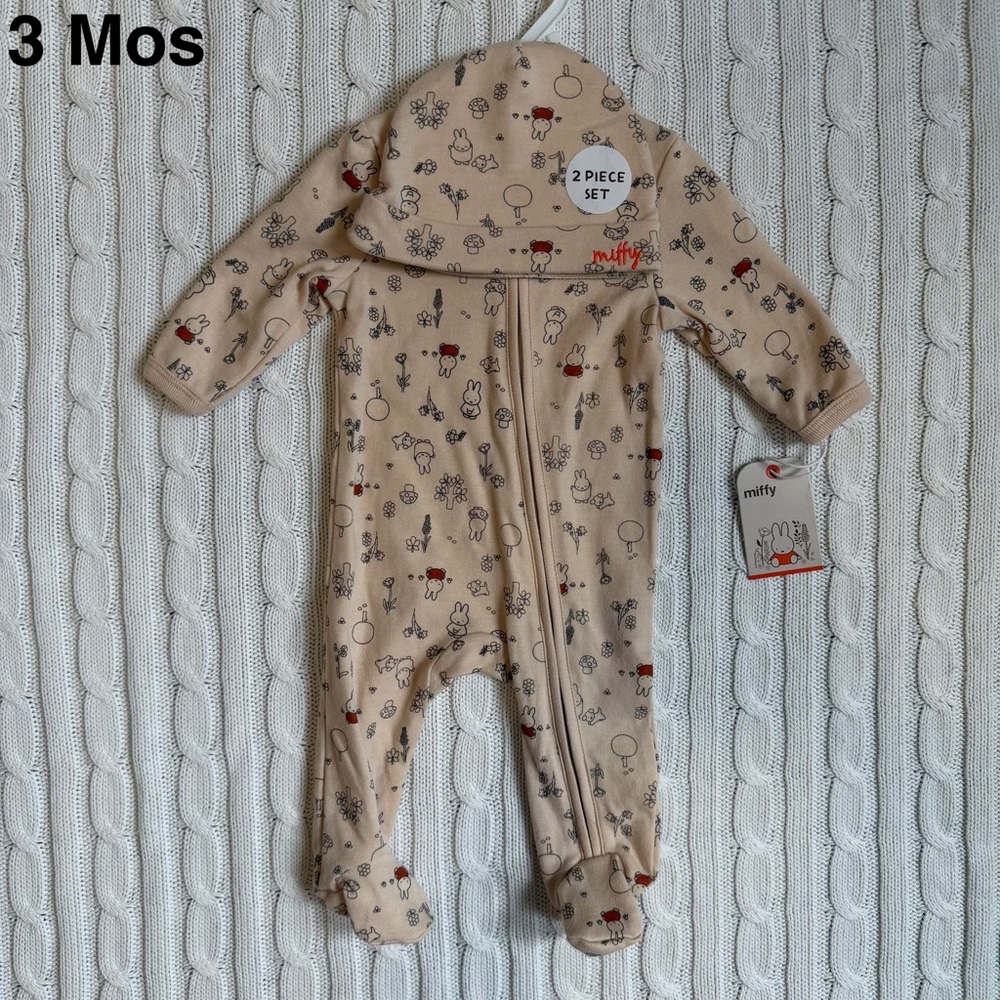 Miffy Baby Footed Sleeper Outfit Set NEW 3 Months Hat Nintje Dutch Bunny Cottage